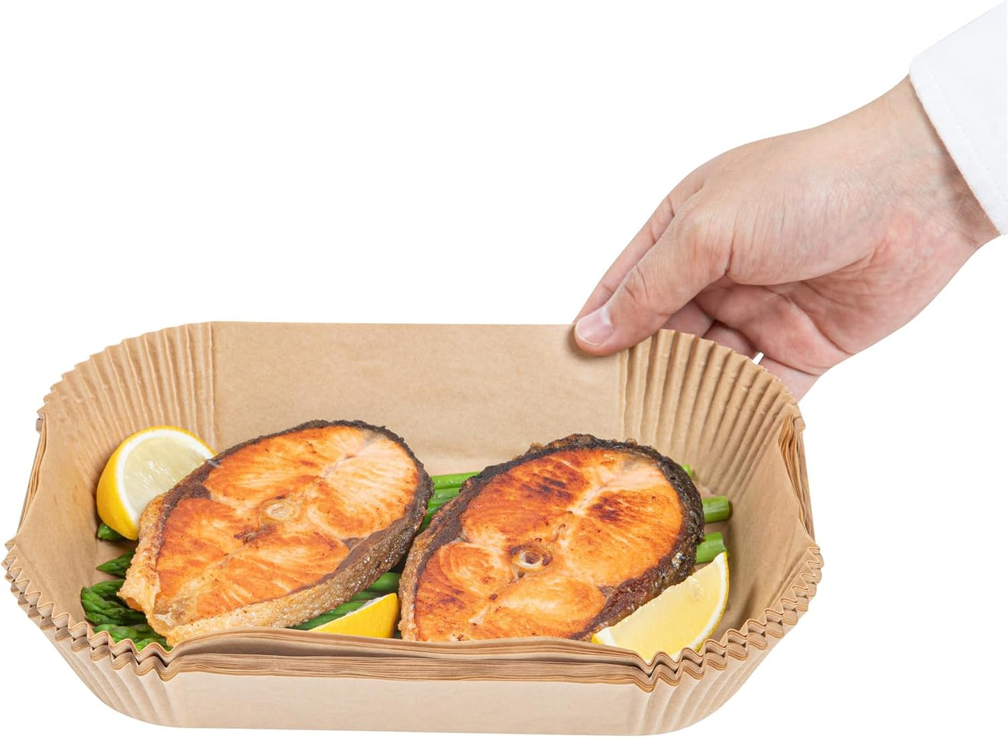 Restaurantware-Pastry Tek 8.1 x 5.5 x 1.8 Inch Air Fryer Liners, 100 Rectangle Air Fryer Baskets - No-Stick Silicone Coating, Unbleached, Food-Grade Paper Liners, For Steamer, Microwave, Oven
