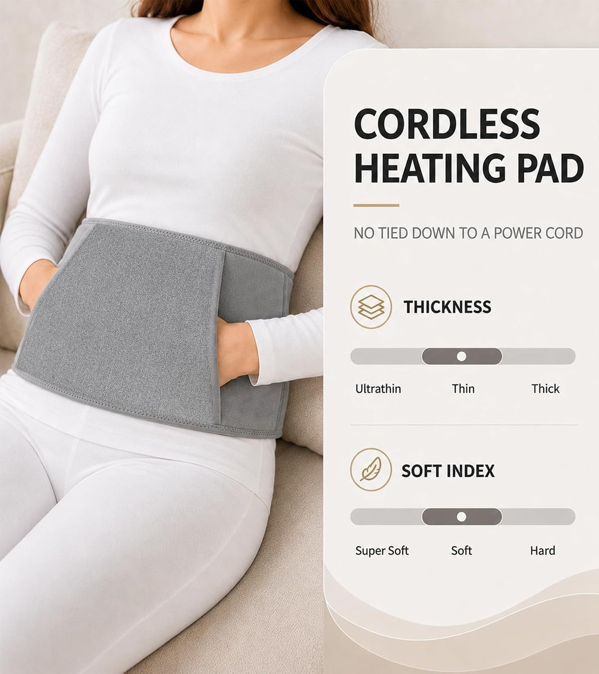 Heated Waist Belt, Cordless Lower Back Heating Pad, Black