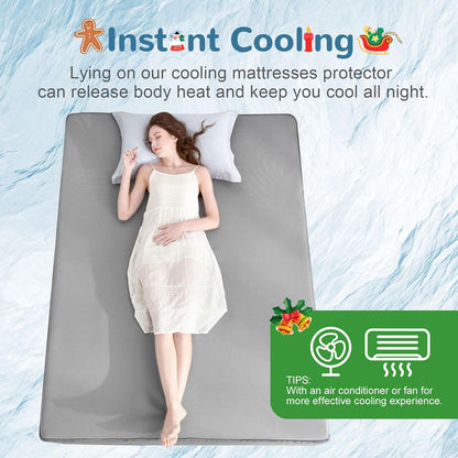 Ailemei Direct Cooling Thin Mattress Pad, King Size Mattress Topper for Hot Sleepers, Deep Pocket Fits 16" Mattresses, Fitted Sheets for Bed, Summer Cooling System, Gray, 76"x80"