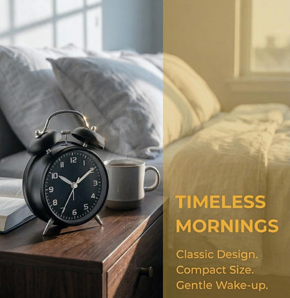 4.5" Metal Loud Alarm Clock for Heavy Sleepers Adults, Analog Battery Operated Alarm Clock with Bells Glow in Dark Numbers, Silent Old School Bedside Desk Clock for Bedroom Office Kids, Black