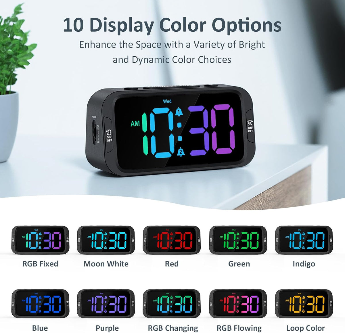 Odokee Digital Dual Alarm Clock for Bedroom with 0-100% Dimmable Display