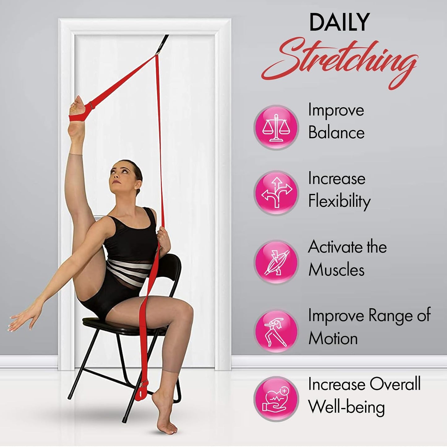 Stretching Strap with Door Anchor for Splits and Flexibility Training | Improve Leg Flexibility at Home, Ideal for Ballet, Dance, Cheerleading, Yoga, Pole Dance and Gymnastics