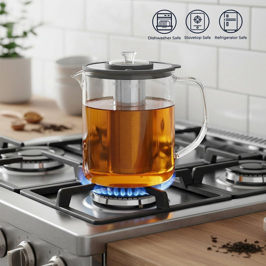 Aquach 85oz Glass Tea Pot with Infuser, Stovetop Safe Borosilicate Teapot