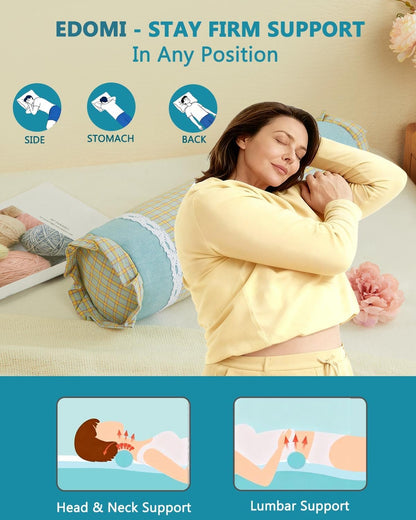 Buckwheat Cervical Pillow for Sleeping, Adjustable Roll Pillow for Neck Relief with Washable Pillowcase, Round Cylinder Bolster for Firm Support, 16x4 inch (Khaki)