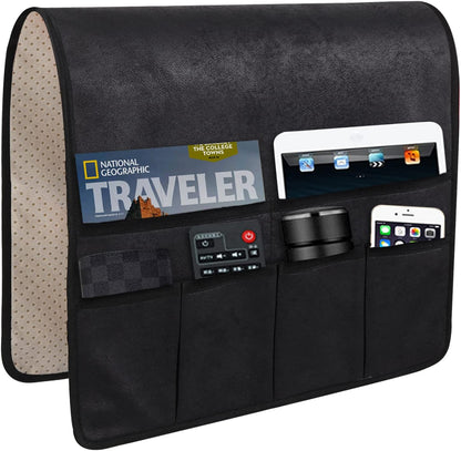 HAOMAIJIA Sofa Armrest Organizer, Remote Control Holder for Recliner Couch | Anti Slip Arm Chair Bedside Caddy Storage Organizer With 6 Pockets For Cell Phone Tv Remote Control Magazines (brown)