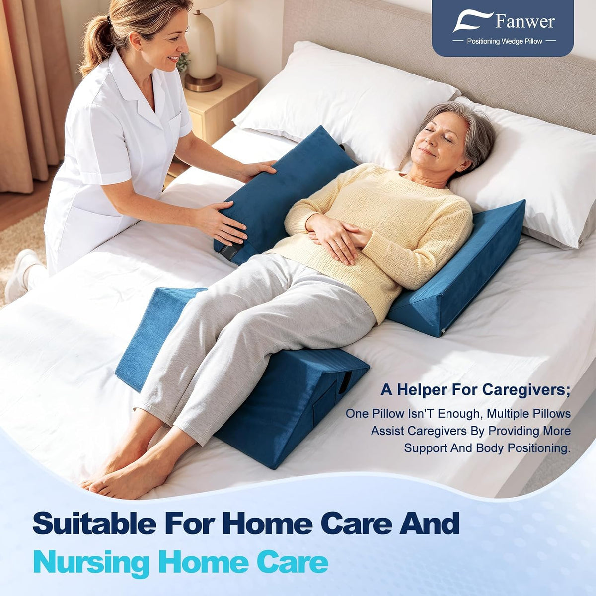 Fanwer Positioning Wedge Pillow for Side Sleeping (3 in 1), 40 Degree Triangle Bed Wedges & Body Positioners for Back Pain, Preventing Bedsores, After Surgery, Knees Elevated, Pregnancy