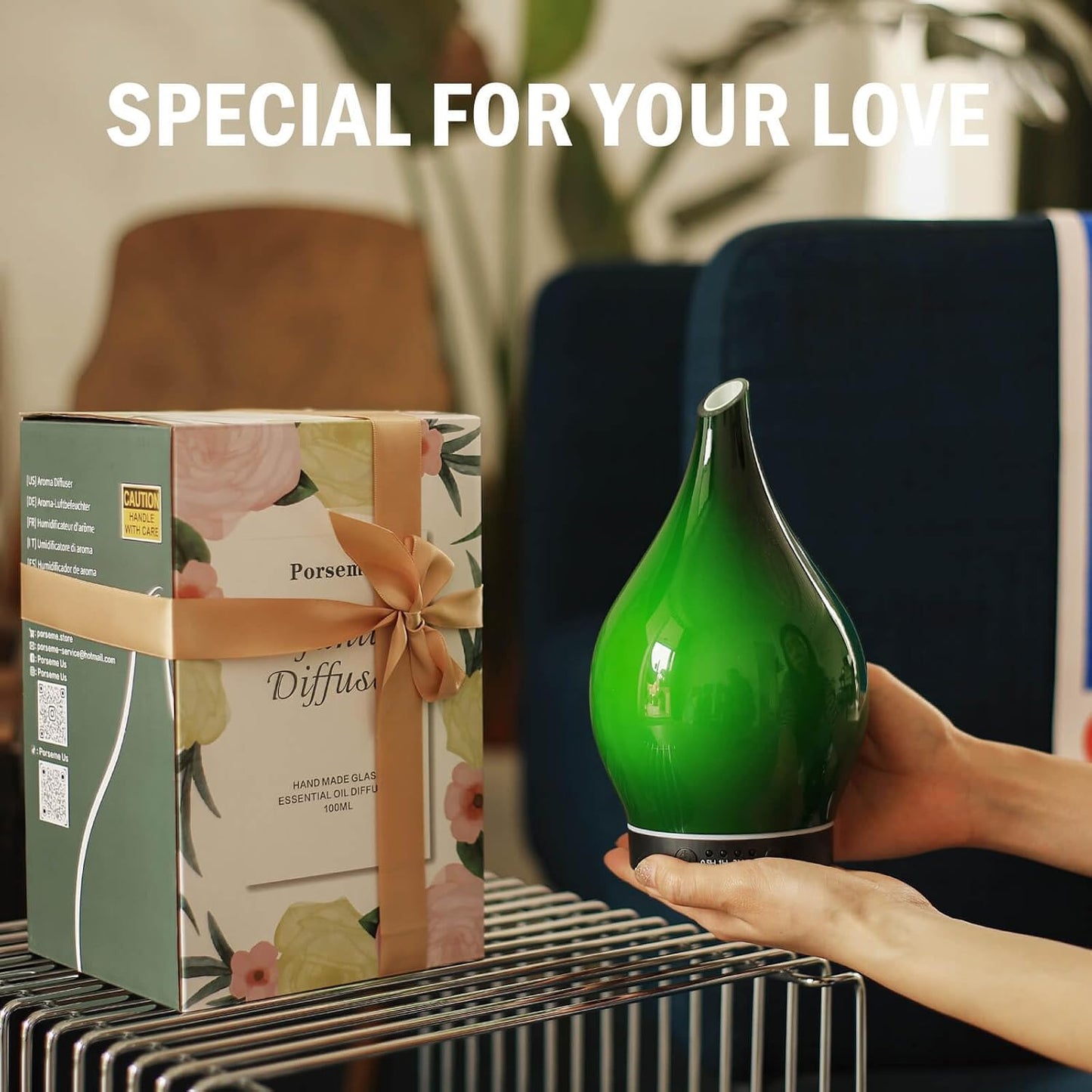 Porseme Oil Diffuser 3D Glass Aromatherapy Ultrasonic Humidifier, Air Refresh Auto Shut-Off, Timer Setting, BPA Free for Home Hotel Yoga Leisure SPA Gift 150ml Last 6H - Colors B