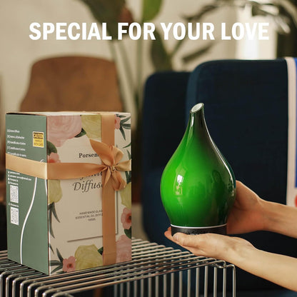 Porseme Oil Diffuser 3D Glass Aromatherapy Ultrasonic Humidifier, Air Refresh Auto Shut-Off, Timer Setting, BPA Free for Home Hotel Yoga Leisure SPA Gift 150ml Last 6H - Colors B
