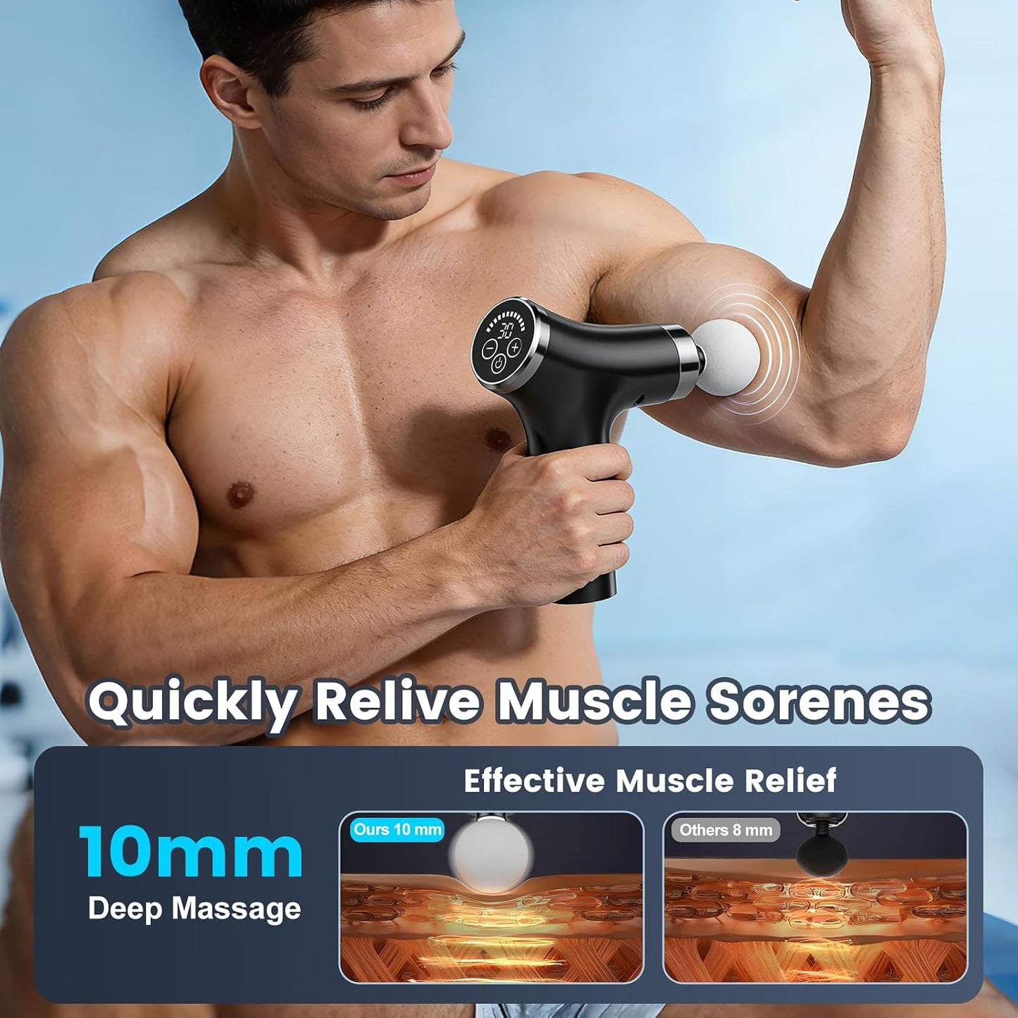 Detachable Percussion Massage Gun, Long Handle Handheld Deep Tissue Massager with 12 Speeds 4 Heads, Electric Muscle Relaxer for Back Shoulder Waist, Suitable for Men Women Athletes Home Gym Workout