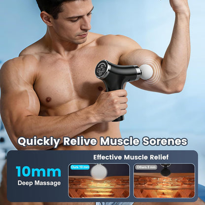 Detachable Percussion Massage Gun, Long Handle Handheld Deep Tissue Massager with 12 Speeds 4 Heads, Electric Muscle Relaxer for Back Shoulder Waist, Suitable for Men Women Athletes Home Gym Workout