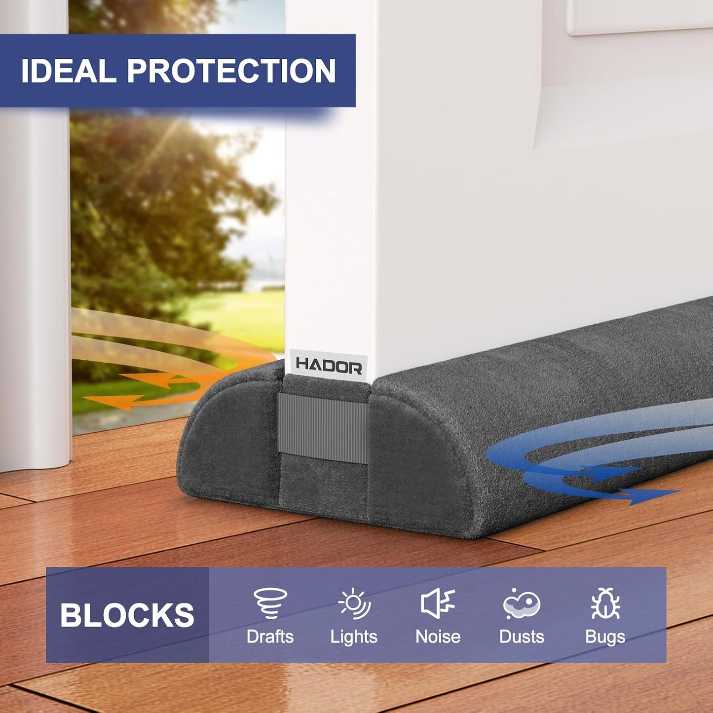 HADOR Door Draft Stopper for Bottom of Door, 36 Inch Under Draft Air Noise Light Blocker 30"- 36" Double Side Triangle Soundproof Sweep Filler Seal Gap up to 1.7" for Patio Sliding Door Guard, Grey | Under Door Gap Filler,Double-Sided Foam Design, Fits