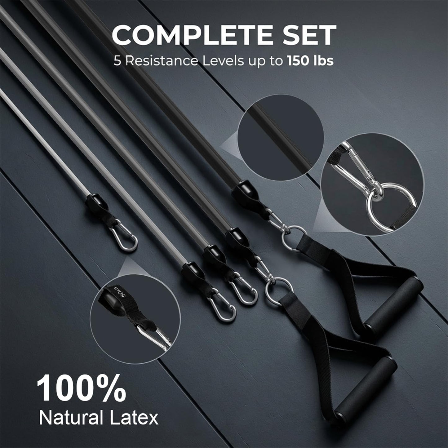 VElCK Resistance Bands Set with Handles for Exercise, Workout and Home Gym | 100% Natural Latex, 10-150LBS, Versatile for Yoga, Pilates, Strength, Home Gym