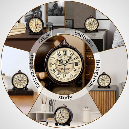TIMESS 4.3-Inch Vintage Analog Alarm Clock, Silent Non-Ticking, Brown