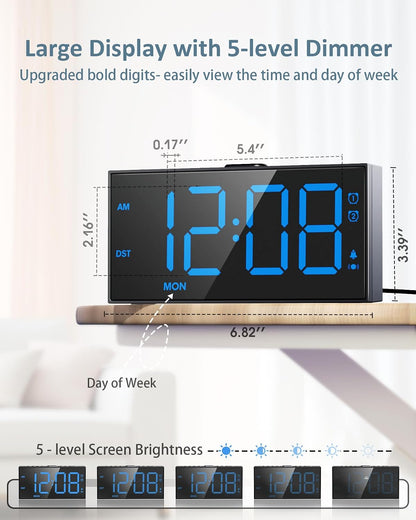 Roxicosly Vibrating Alarm Clock with Bed Shaker for Heavy Sleepers, 3-Level Vibration, Dual Alarms with Weekday & Weekend Mode, Large Digits, Dimmer, Snooze, USB Charger, Battery Backup