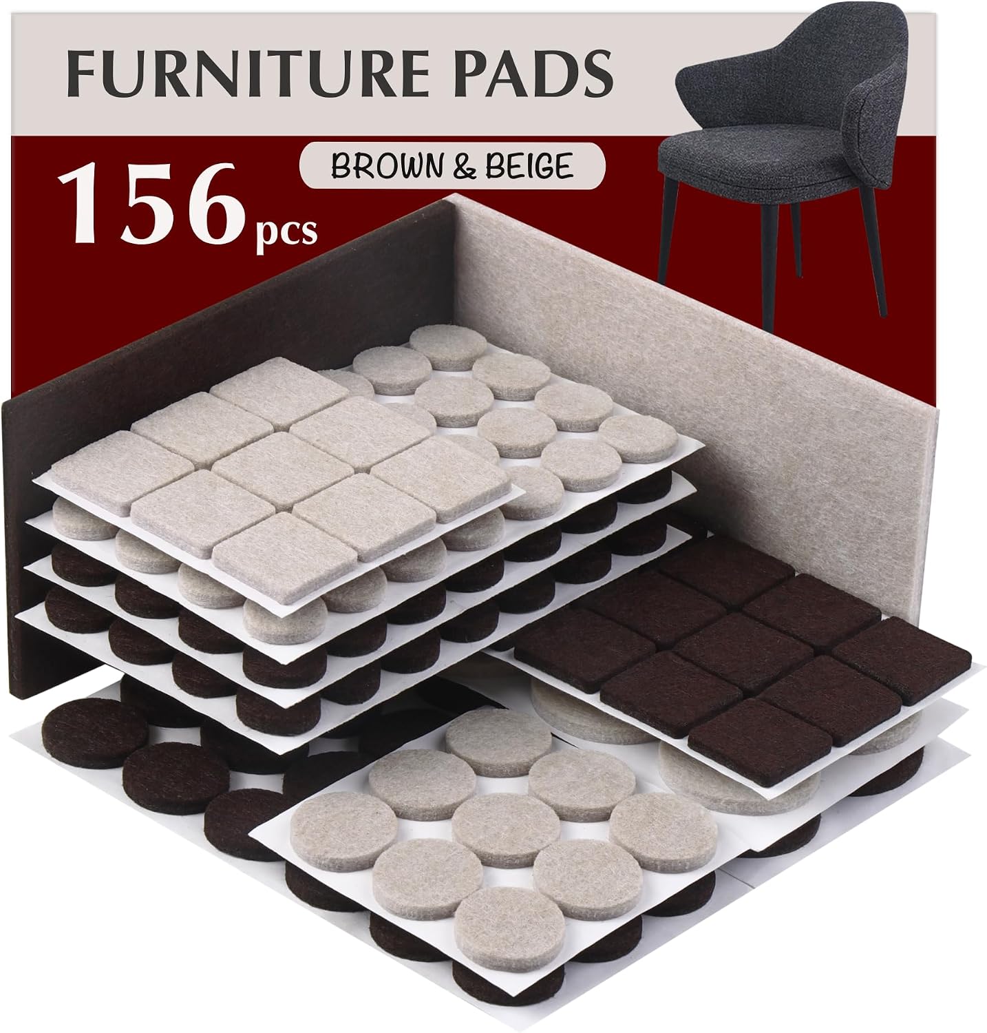 Felt Furniture Pads - 156pcs Black - Chair Leg Floor Protectors - Felt Pads | Furniture Sliders for Hardwood Floors, Chair Foot Pads, Furniture Legs, Felt Pads for Chairs, Floor Protectors for Furniture
