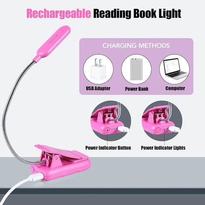 VAVOFO Rechargeable Book Light for Reading in Bed Kids, 7 LED Reading Light with 9-Level Warm Cool White Daylight, Eye Care Lamp with Power Indicator for Bookworms (Yellow)