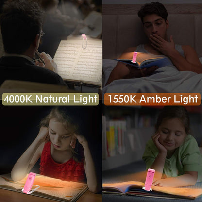 BIGLIGHT Amber Book Reading Light, LED Clip on Book Lights, Reading Lights for Books in Bed, Small Book Light for Kids, USB Rechargeable, 2 Brightness Adjustable for Eye Protection, Orange