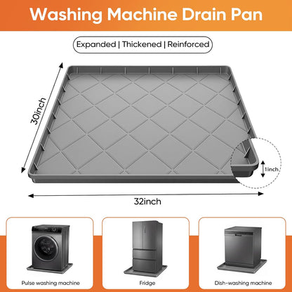 Washing Machine Drain Pan Silicone Mat,Large 32"X 30"with 1" Raised Edges | Non-Slip Waterproof Washer Drain Pan,Washing Machine Tray for Floor Protection,Multi-Purpose Leakproof Washer Drip Pan (Grey)