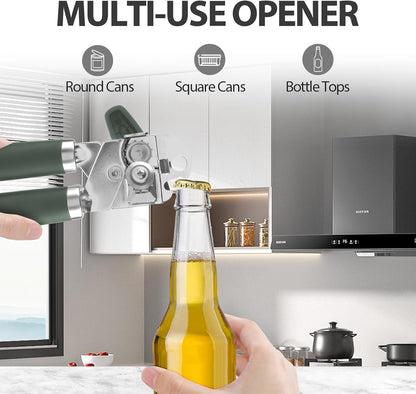 Safring Can Opener Manual, Heavy Duty Handheld Strong Can Opener with Soft Touch Handle, Sharp Blade Smooth Edge, Can Openers with Multifunctional Bottle Opener, Black