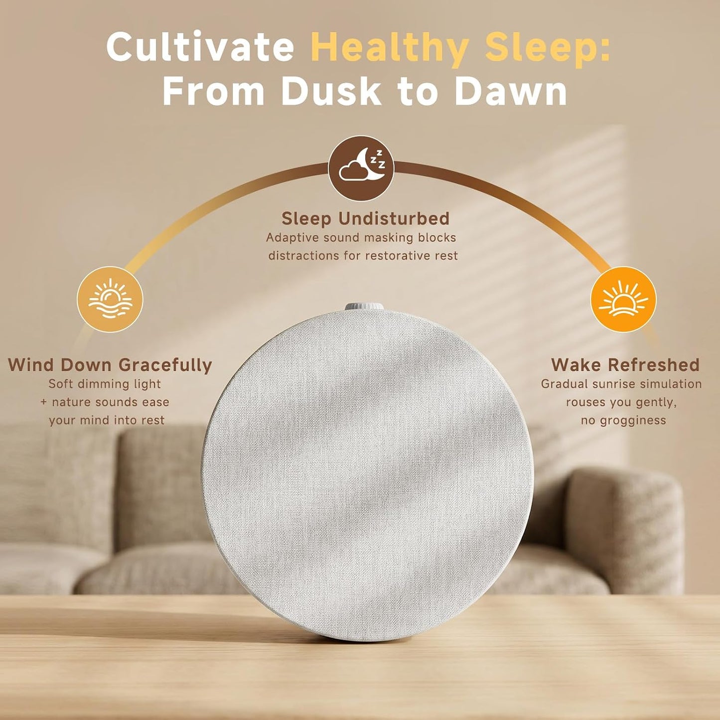 Geuuap Sunrise Alarm Clock, Natural Wake-Up Light White Noise Machine,Khaki | 30 Soothing Sounds, 17 Dimmable lights, Dual Independent Alarms, Bluetooth Speaker, Auto-off Sleep timer, Screen-Free Design