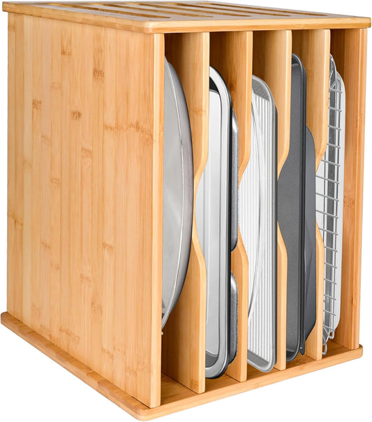 Cookie Sheet Organizer for Cabinet, 6 Tier Sheet Pan Organizer | Baking Sheet Organizers Inside Cabinet, Bamboo Kitchen Organizer for Bakeware and Cutting Board