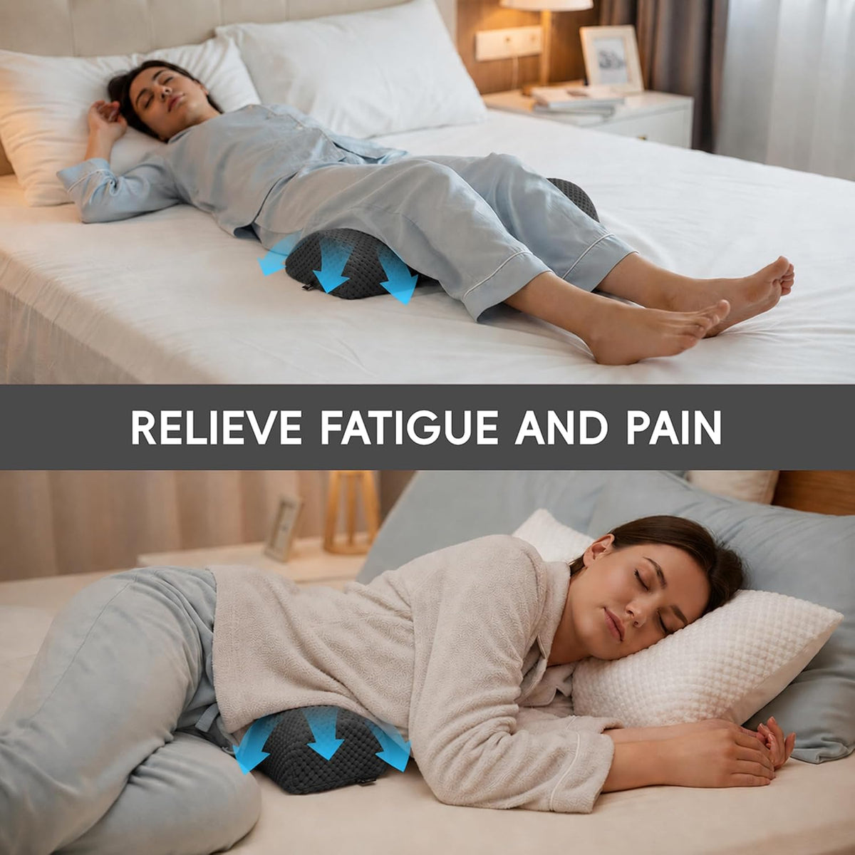 SPRING SEAON Half Moon Bolster Knee Pillow for Back Sleeping Memory Foam Leg Pillow for Ankle and Foot Comfort Under Knee Pillow for Side Sleepers Machine Washable Cover(17" x 7.5" x 4.3")