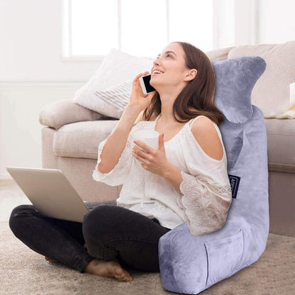 SLIGUY Reading Pillow-Bed Rest Pillow with Detachable Neck Roll & Support Arm for Sitting in Bed Couch or Floor-Backrest Reading Pillow Adult Back Pillow for Reading/Watching TV/Gaming,Dark Grey
