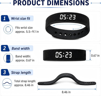 Vibrating Alarm Wristband for Heavy Sleepers with 3 Alarms | Silent Wrist Vibration / Ideal for Couples, Roommates and Shift Workers / Dorms and Travel