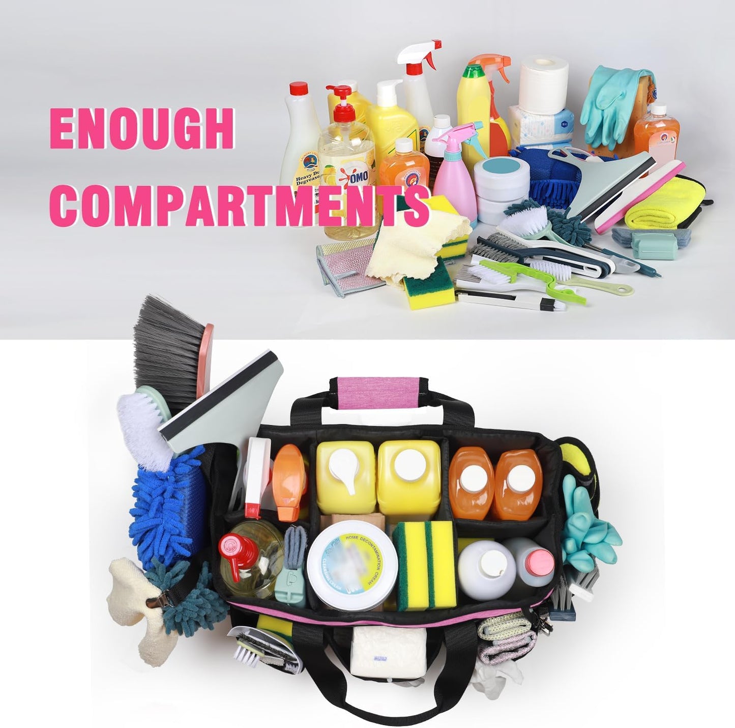 Wearable Cleaning Caddy Bag, Cleaning Caddy Supplies Organizer with Handles for Cleaners & Housekeeper, Under Sink & Car Cleaning Tool Organizers Bag with Adjustable Shoulder Strap&Waist Belt