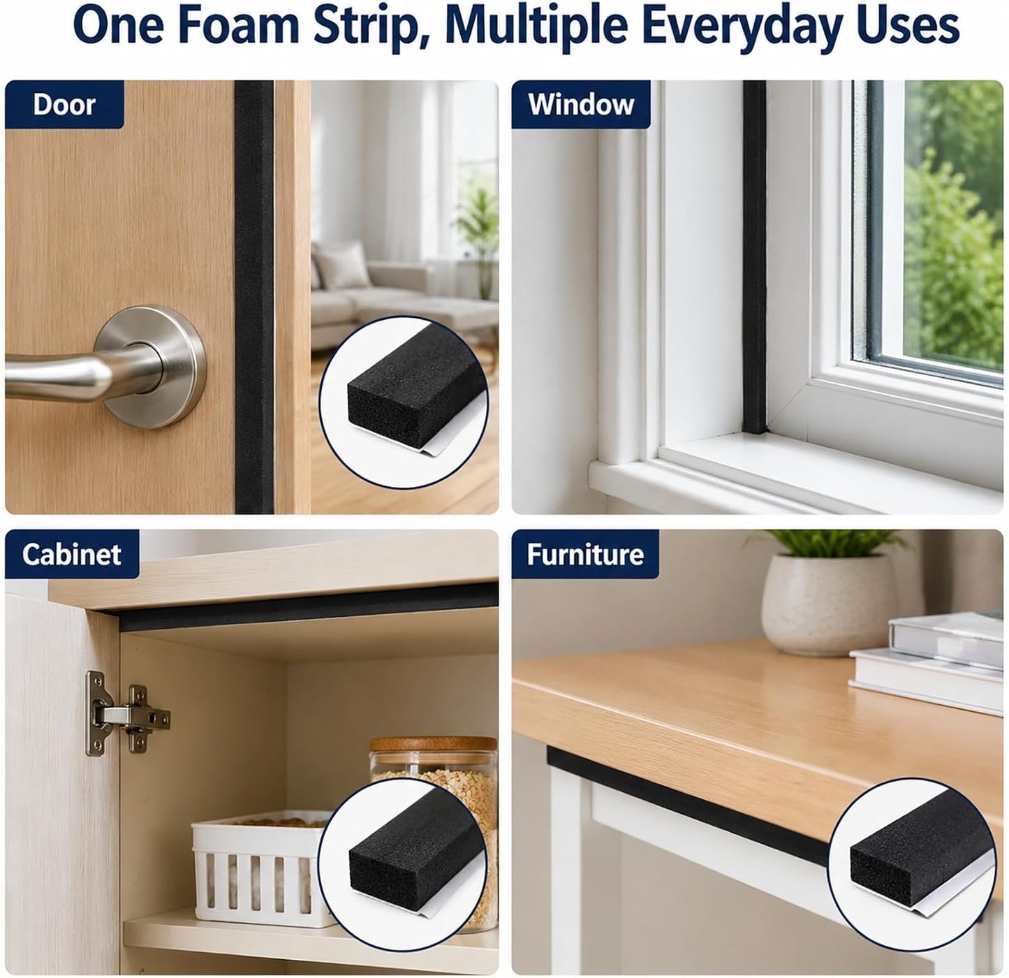 Weather Stripping Foam Tape 2 Rolls (1/2 in x 1/8 in x 16.4FT), Self Adhesive Door Seal for Small Gaps, Window Insulation, Draft Stopper Foam Strip Total 32.8 FT