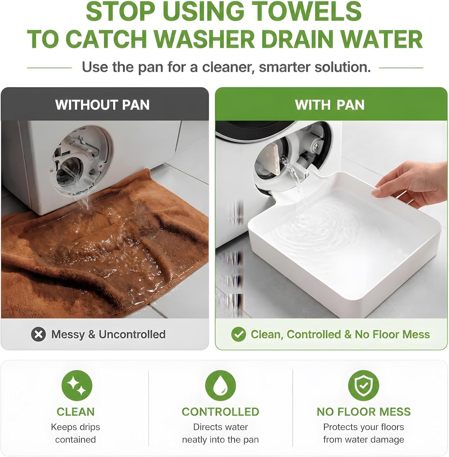 2026 New Front Load Washing Machine Drain Pan, Washer Water Catch Tray | Leak-Proof Tray for Basement Laundry Rooms, Apartments, Garages, Rentals, RVs, Floor Protection, 7*7 in