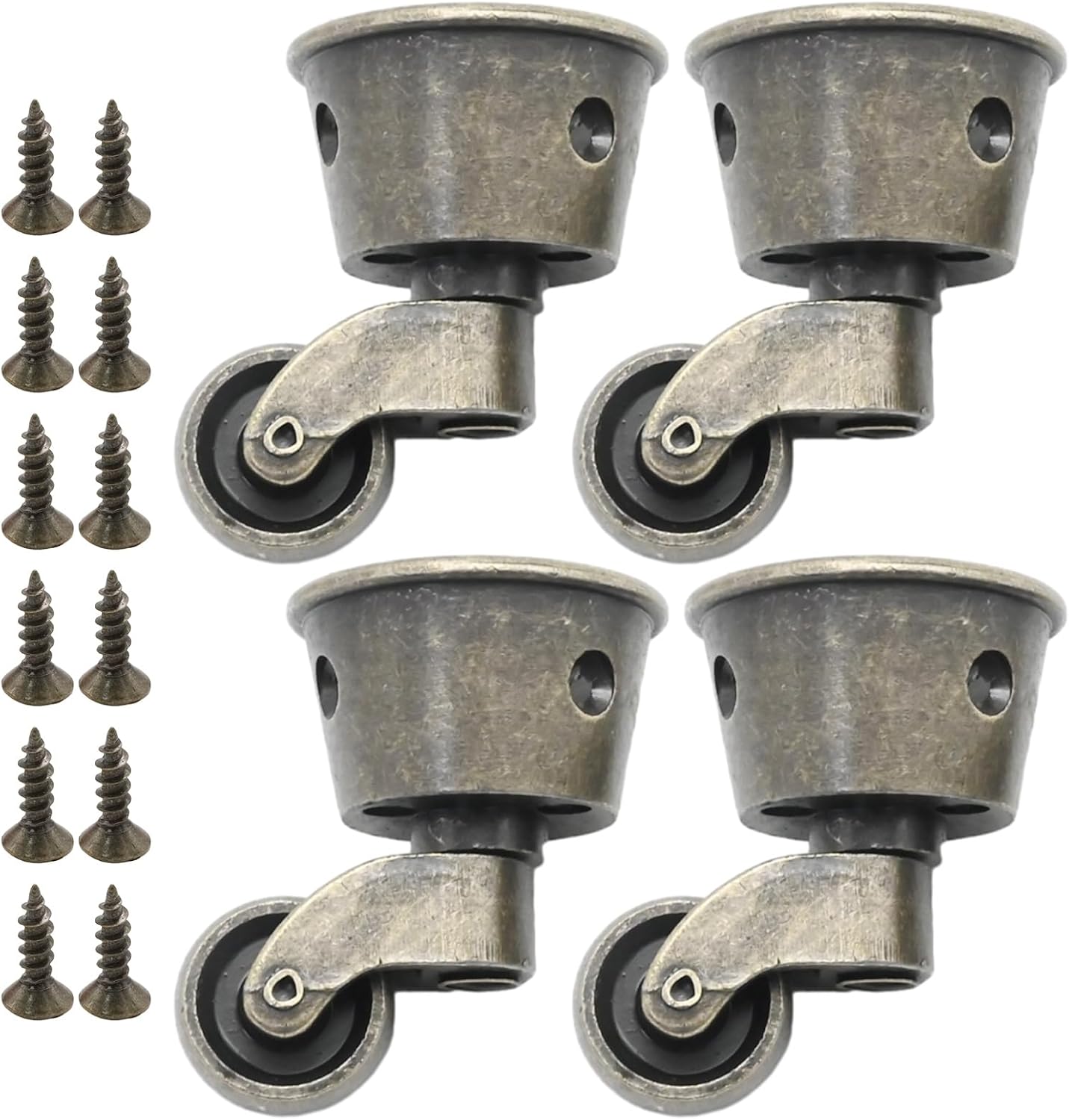 Anxingo 4 Pack 2.32 x 1.77 Inch Antique Zinc Alloy Swivel Cup Casters, Furniture Caster Wheels Universal Metal Pulley Wheels for Chair Cabinet Patio Table Sofas 1-3/4 Inch OD Vintage Green Bronze