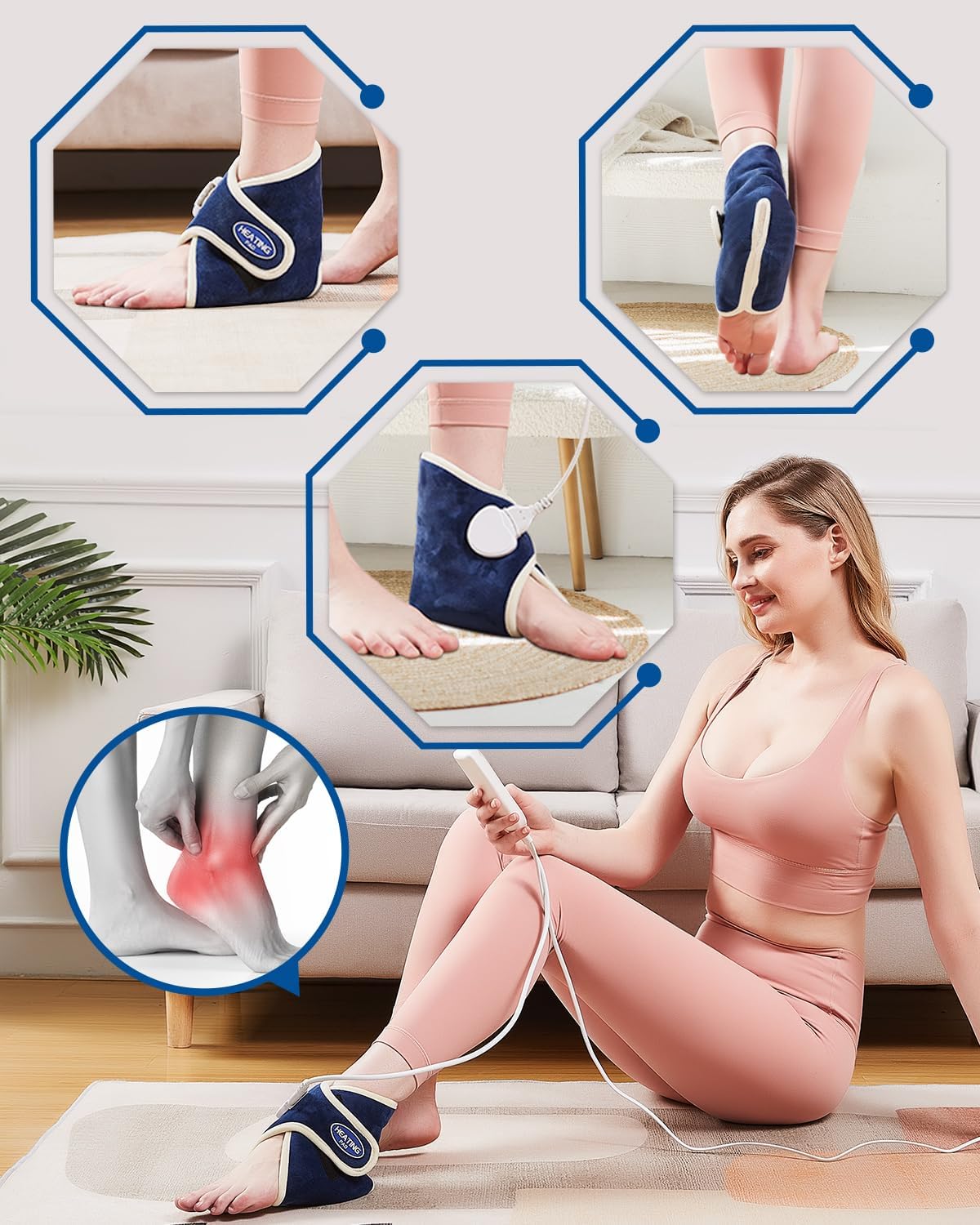 Cordless Foot Warmer with Heat and Massage - Rechargeable Heating Pad for Feet, 3 Temp & Vibration Levels, 60 Min Timer for Plantar Fasciitis, Ankle Pain, Cold Feet at Home, Office, Sleeping