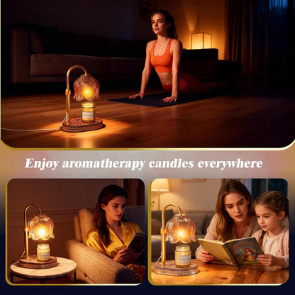 Flower Candle Warmer Lamp, Timer & 4-Level Dimmer, Adjustable Height | Flameless Electric Wax Warmer for Jar Candles, Includes 2 Bulbs, Pink, Home Decor Gift for Mom & Women, Housewarming