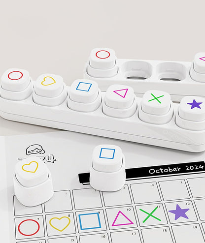 6-in-1 Pre Self-Inking Planner Stamp Set - Portable Emoticon Weather Themes Stamps with Storage Case for Bullet Journal, Scrapbooking, Travel, Daily Planning -100mm x 15mm (Quick-Dry Ink, 2pcs)