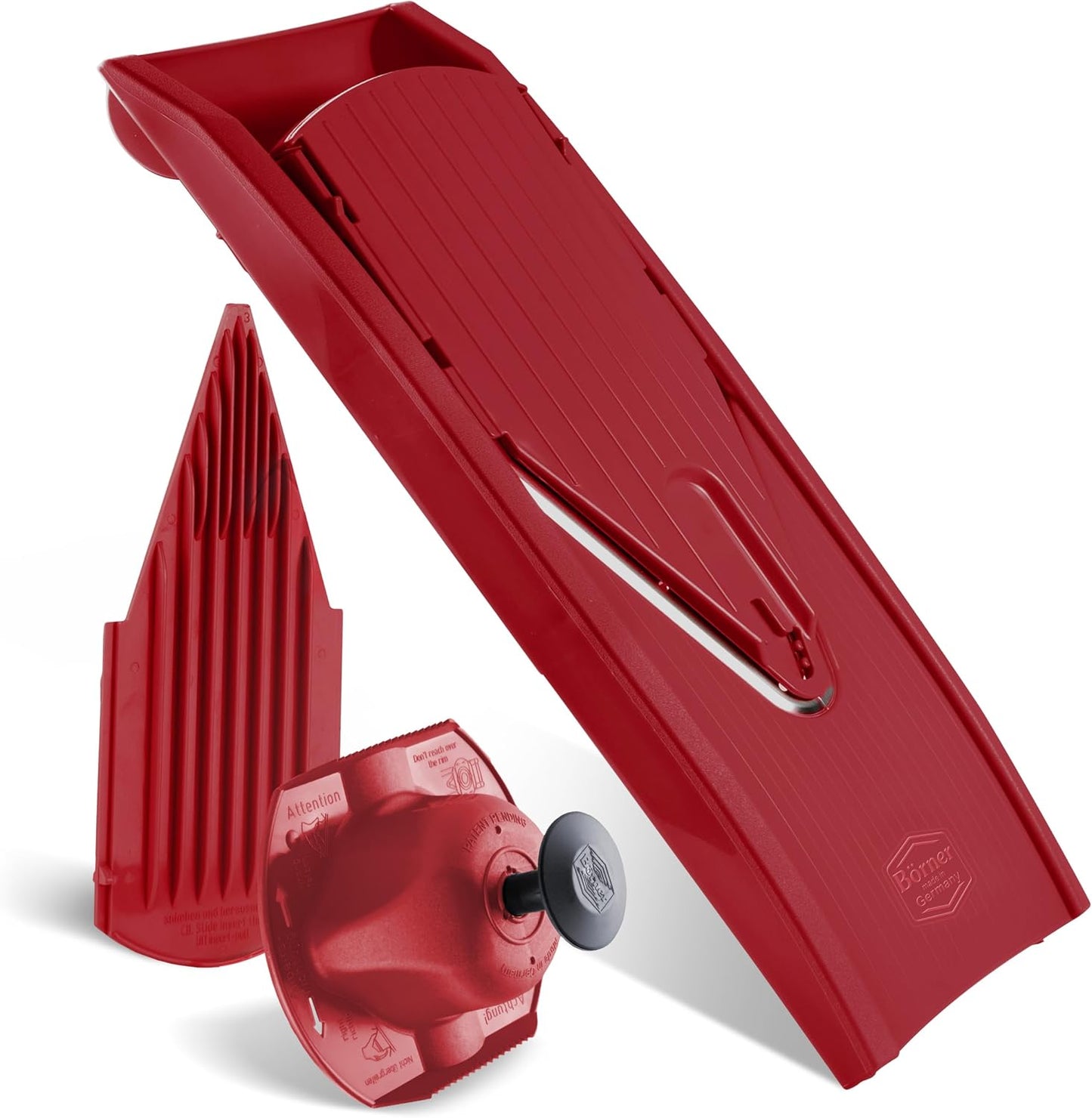 Borner Mandoline Food Slicer V1 (Basic Set) by Reston Lloyd • V-Slicer with Food Holder • Made in Germany • Fruit & Vegetable Chopper • Multiple Settings • Color: Red