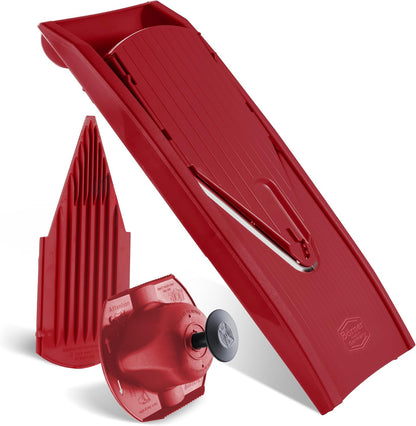 Borner Mandoline Food Slicer V1 (Basic Set) by Reston Lloyd • V-Slicer with Food Holder • Made in Germany • Fruit & Vegetable Chopper • Multiple Settings • Color: Red