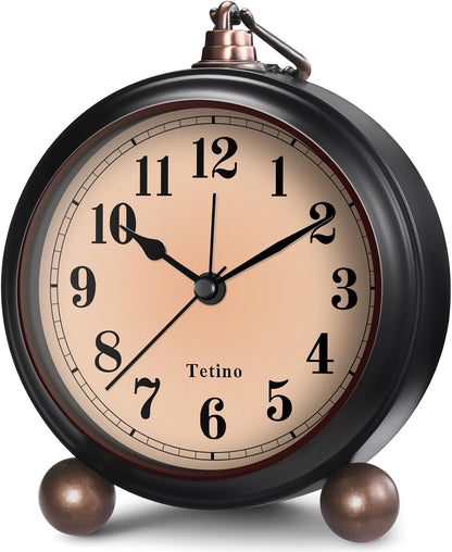 Tetino Analog Alarm Clock,Battery Powered Desk Clocks with Night Light,Silent Non Ticking,Retro Simply Design Alarm Clocks for Living Room, Bedroom, Bedside,Dormitory,Decor,Gift (White)