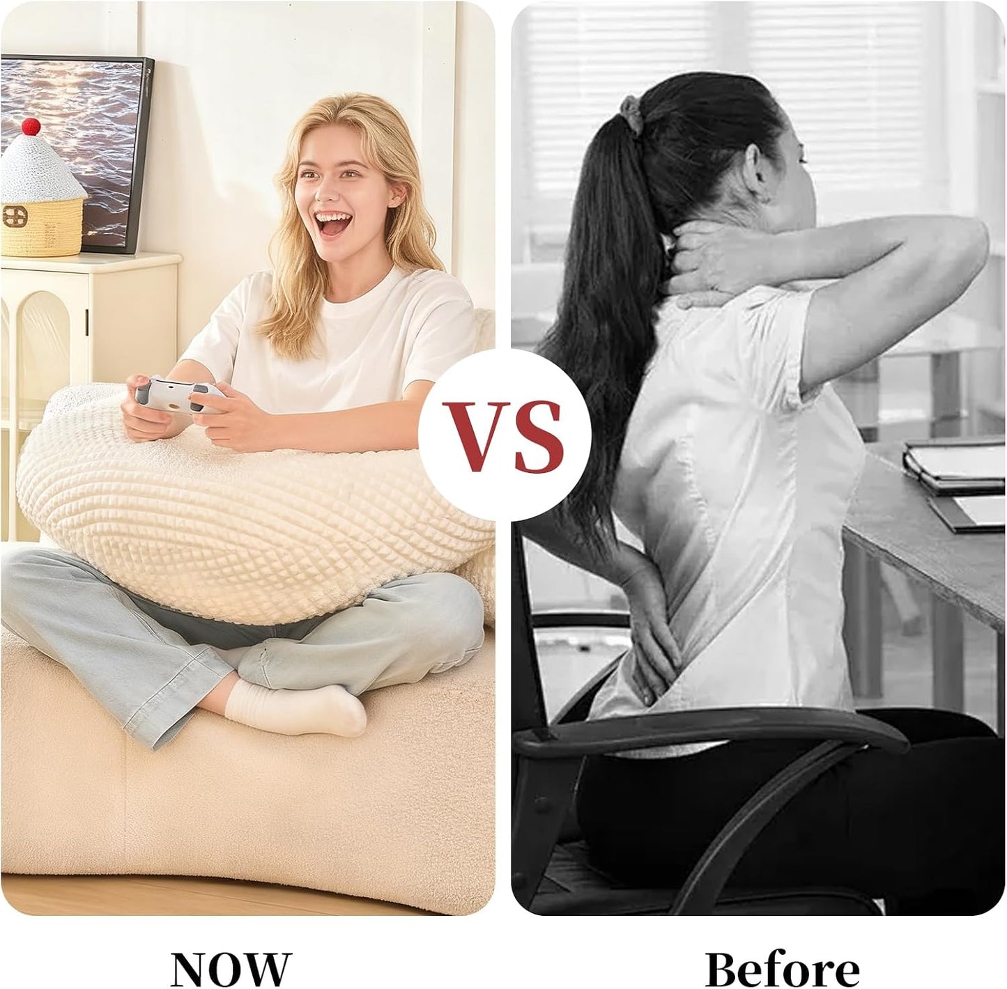 Reading Pillow with Arms for Sitting in Bed,Backrest,White Flannel,M | 17" Backrest Supports Back for College Students,Elbows & Forearms for Dorm Reading,Gaming,Watching TV