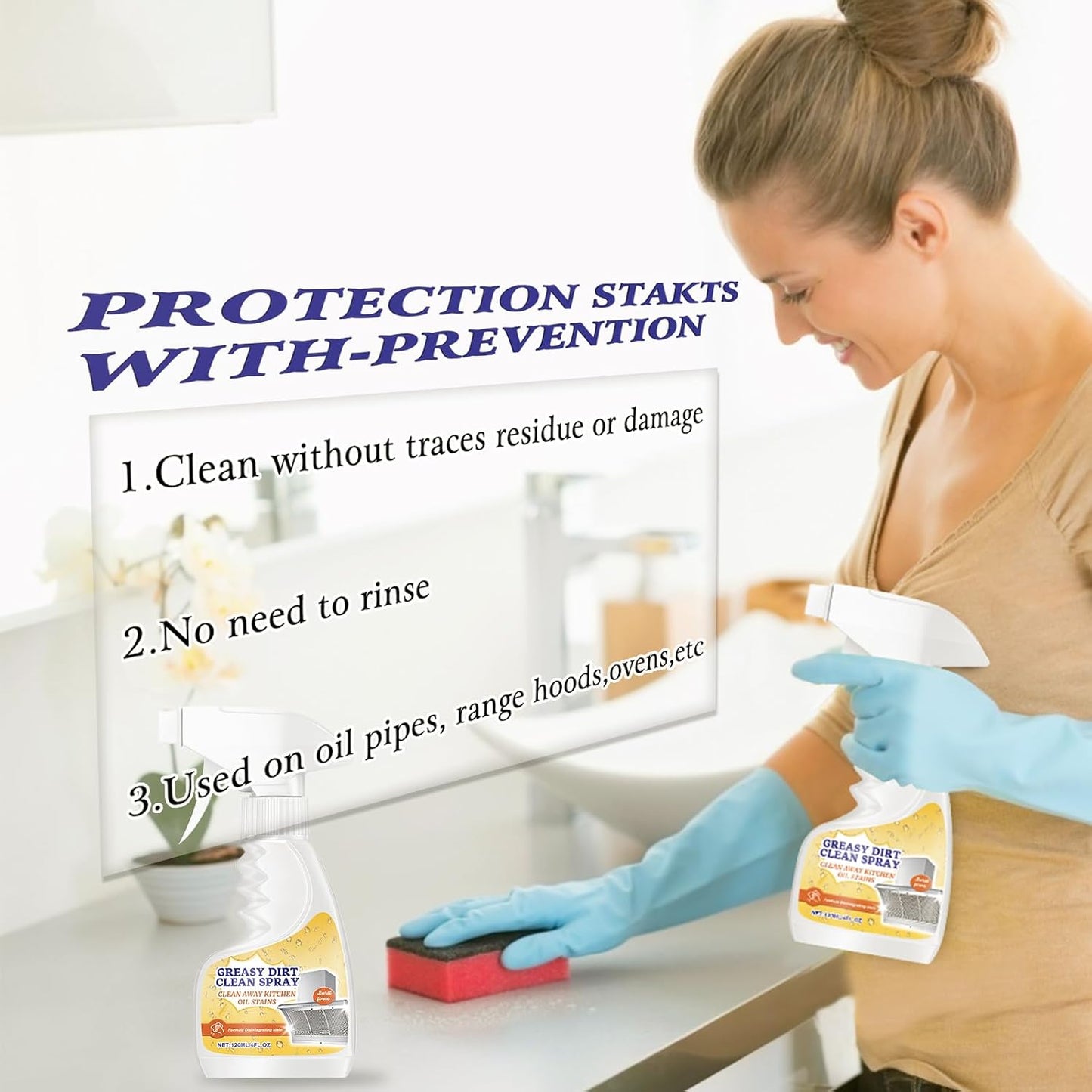 Kitchen Heavy Duty Cleaner Spray,All-Purpose Oil Stain Cleaner,Kitchen Remover Degreaser Spray,Foam Cleaner,Dissolve Grease & Oil Stains,Bathroom Cleaning(2pcs)