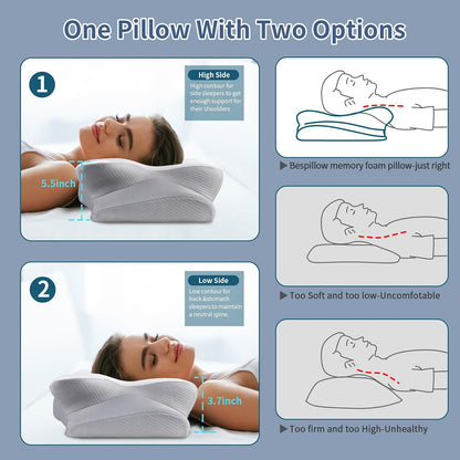 Cervical Pillow for Neck Pain Relief, Ergonomic Neck Pillow for Sleeping, Contour Side Sleeper Pillow for Neck Support, Orthopedic Cooling Memory Foam Pillows for Back Stomach Sleepers (Blue)