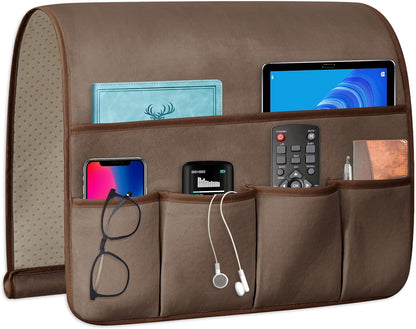 Remote Control Holder for Armchair Caddy, Remote Holder with 5 Pockets | Couch TV Remote Holder with Non-Slip Base, Bedside Caddy Organizer for Key Glasses Phone Magazine (Blue, 35"x12.4")