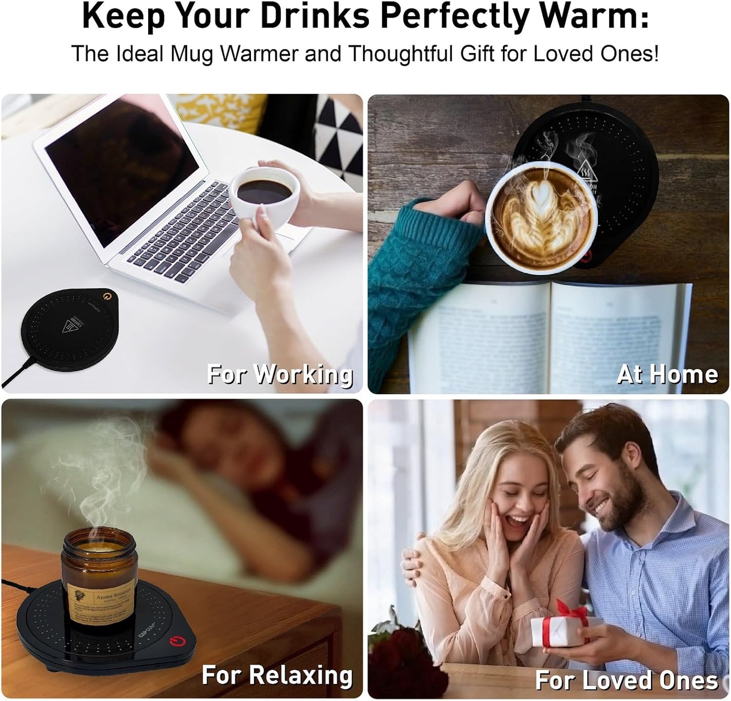 25W Electric Candle Warmer for Coffee Mugs, 75℃ Heating & Auto Shut-Off, Spill-Proof Desk Warmer for Beverages (White)