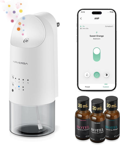 Airversa Smart Waterless Diffuser Plug in Wall for Essential Oils, 160mL, App Control Scent Diffuser with Buttons, Up to 800 sq ft, Oil Diffuser for Home, Room, Spa, Office, Studio, ANP White