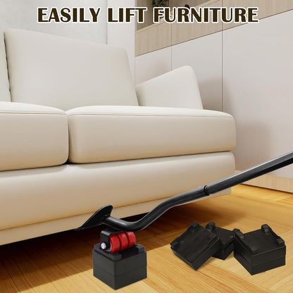 22" Furniture Lifter Tool, Appliance Metal Lifter for Heavy Furniture Grey | 1 Lifter Tool, 4 Raise Blocks, Movers, Sliders & Wheels to Move Sofa, Refrigerator, Washing Machine Easily & Safely