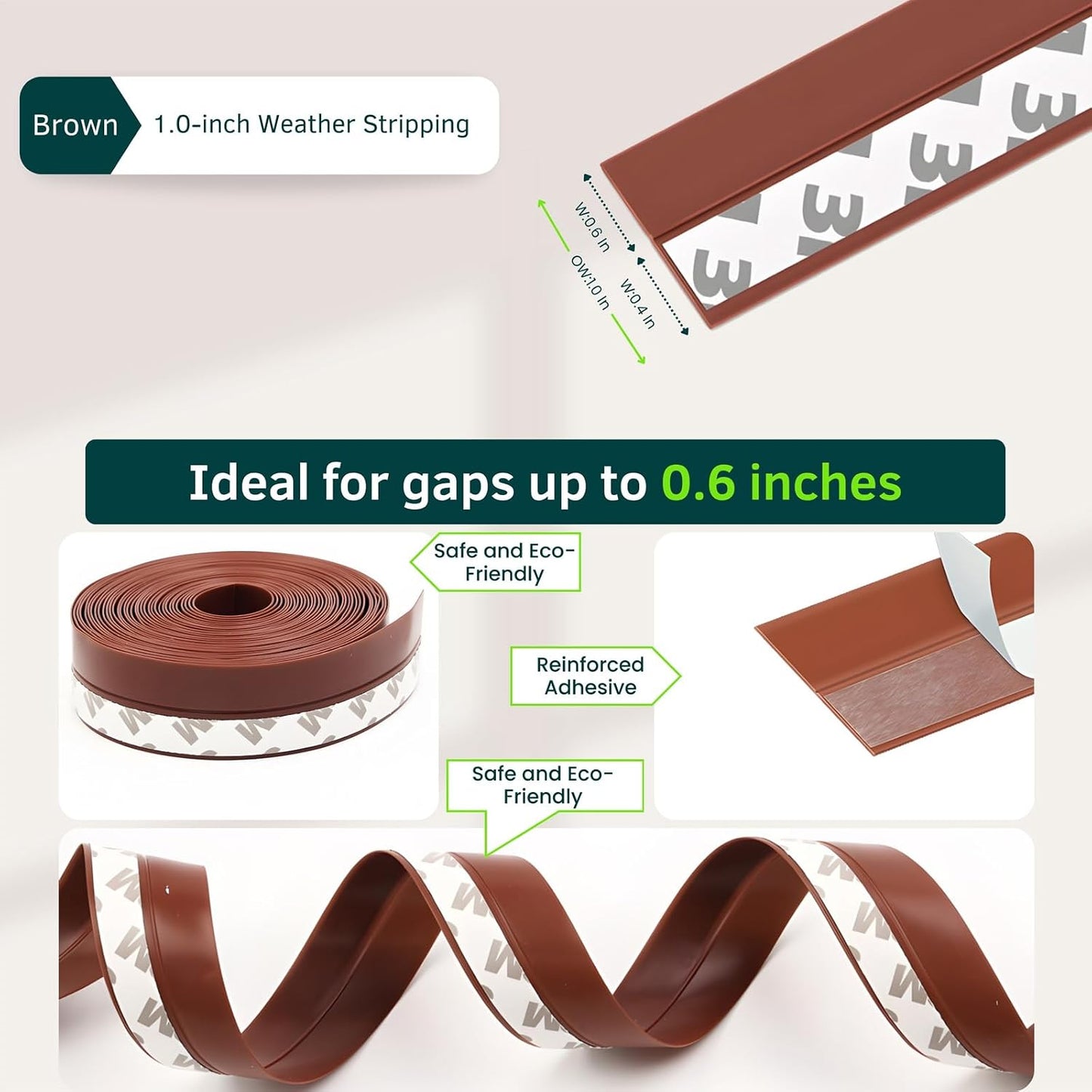 Weather Stripping Door Seal - Updated 1.4in Door Draft Stopper | Silicone Seal Strip for House and Glass Shower Doors for Windows Gaps of Collision and Side, Window Insulation for Winter