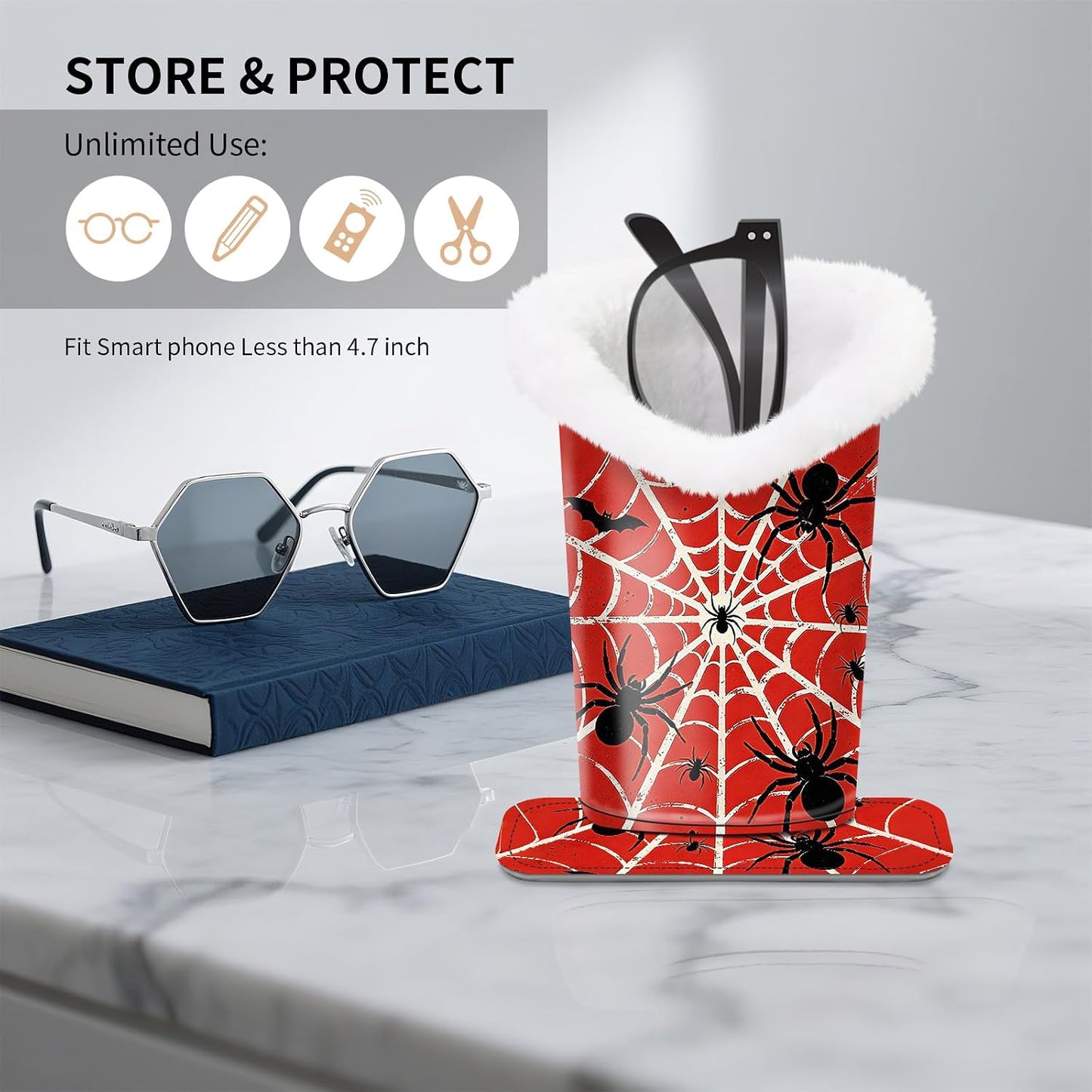 Plush Lined Eyeglasses Holder, Cute Magnetic PU Leather Glasses Stand Case for Women Men Kids