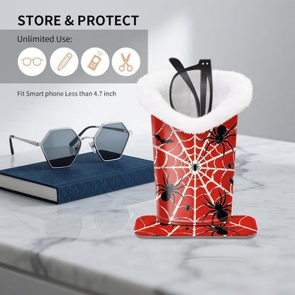 Plush Lined Eyeglasses Holder, Cute Magnetic PU Leather Glasses Stand Case for Women Men Kids