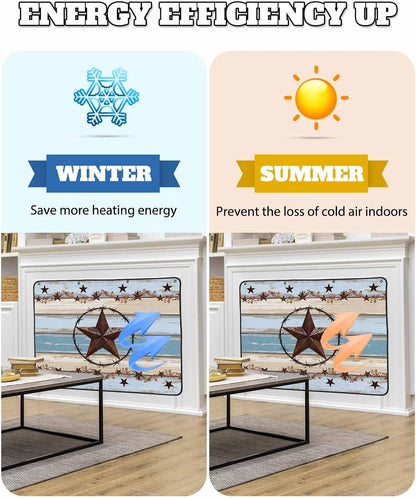 Magnetic Fireplace Cover Texas Star Teal Blue Fireplace Screen Decorative Farm Wood Grain Insulation Fireplaces Blocker Blanket Save Energy Fireplaces Draft Stopper Covers for Living Room 39x32 Inch