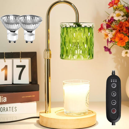HAIDOLIANG Blue Candle Warmer Lamp with Timer and Dimmer | Height and Brightness Adjustable,Glass Electric Wax Warmer with 2 Bulbs for Women Gifts, Home Decor for Scented Jar Candles